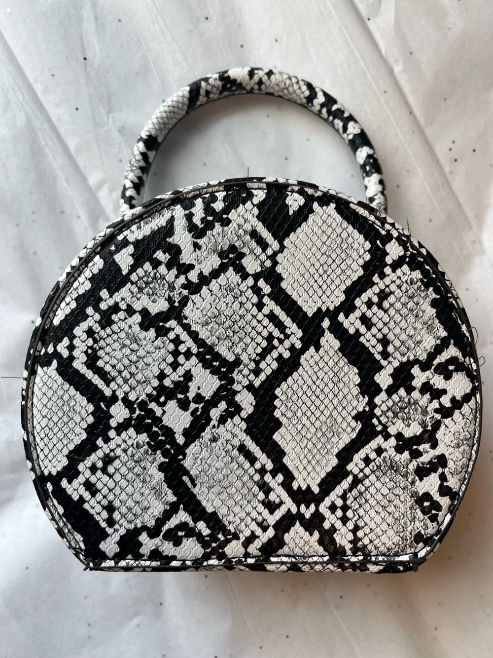 Black & White Snake-Print Top Handle Bag - Unbranded